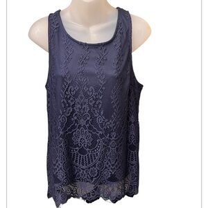 IZ Byer Navy Blue Lace Sleeveless Double Layered Blouse size XL